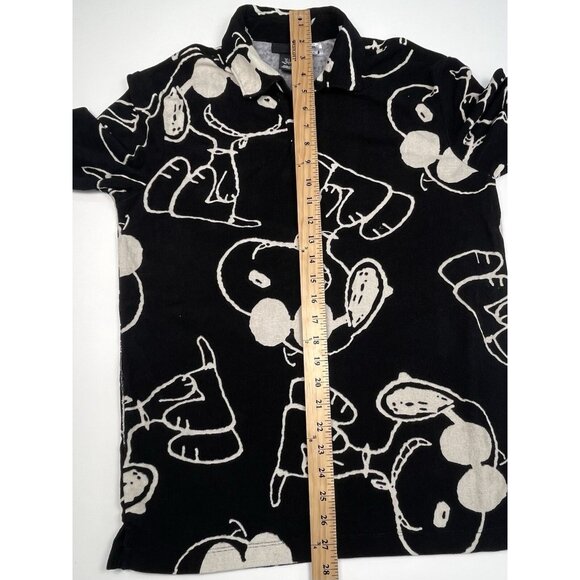 H&M Exclusive Mens SMALL Black Peanuts Snoopy Terry Cloth Pullover Polo SHIRT - Picture 5 of 8